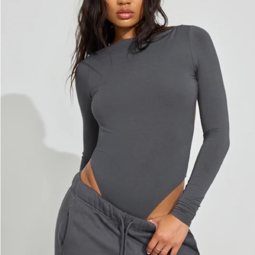 Long Sleeve Charcoal Bodysuit - Women Tops - SWS Contour
